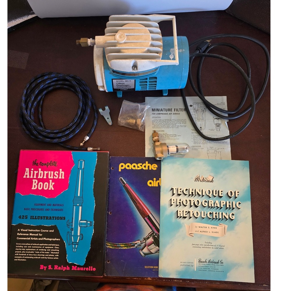 Badger 180-11 Oilless Compressor 100XF‎ Airbrush Kit with Instructional Books